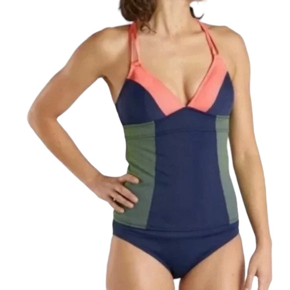 Title Nine Kuapapa Color Block Tankini Racerback SwimSuit Top Size Small